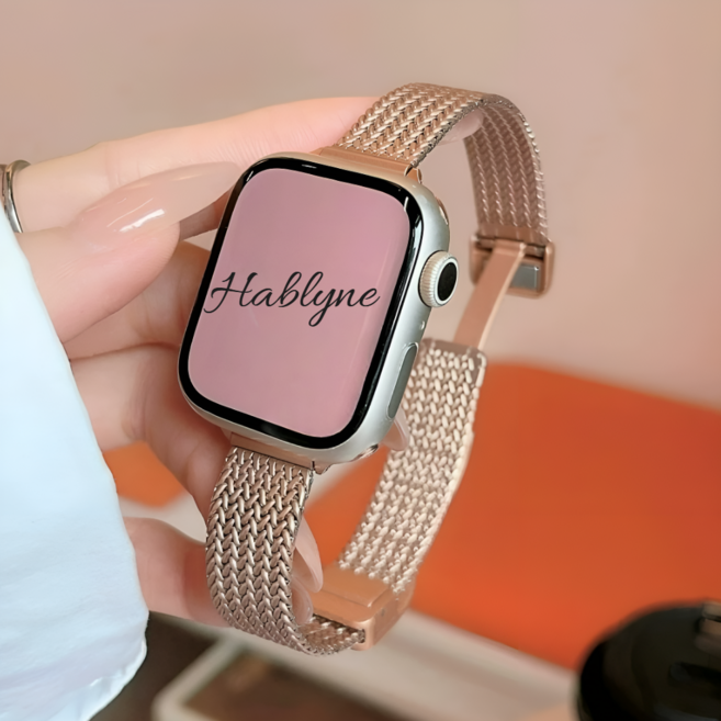 하블리네 애플워치 호환 슬림 자석 메탈 스트랩, 38/40/41mm, 로즈골드