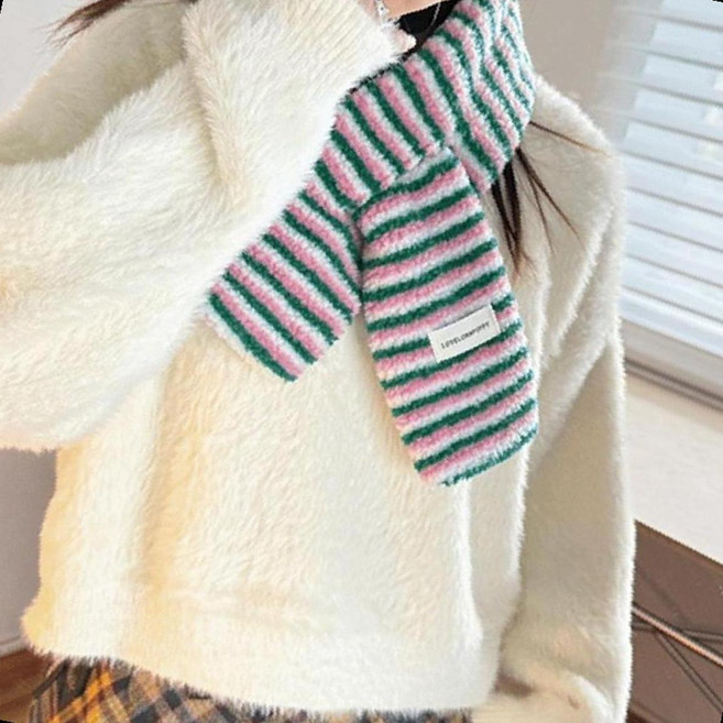 뽀글이 퍼 미니 머플러 스트라이프 무늬 방한 넥워머 컬러풀 목도리 겨울 악세서리