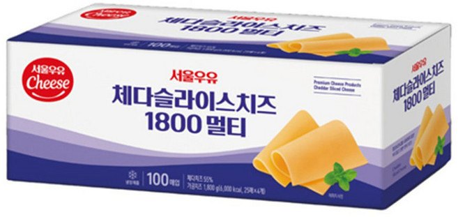 서울우유 체다 슬라이스 치즈1800멀티 100개입, 18g, 100개