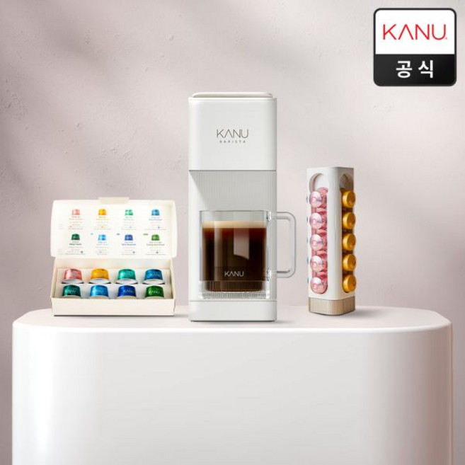 카누 바리스타 캡슐 커피머신 브리즈 + 증정품, 파스텔 핑크+타워형보관함, 머신과 증정품이 별도로 배송됨을 확인했습니다.