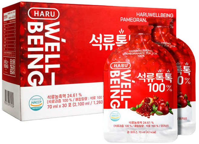 하루웰빙 석류톡톡 100 석류과즙 70ml x 30포 1박스, 30개