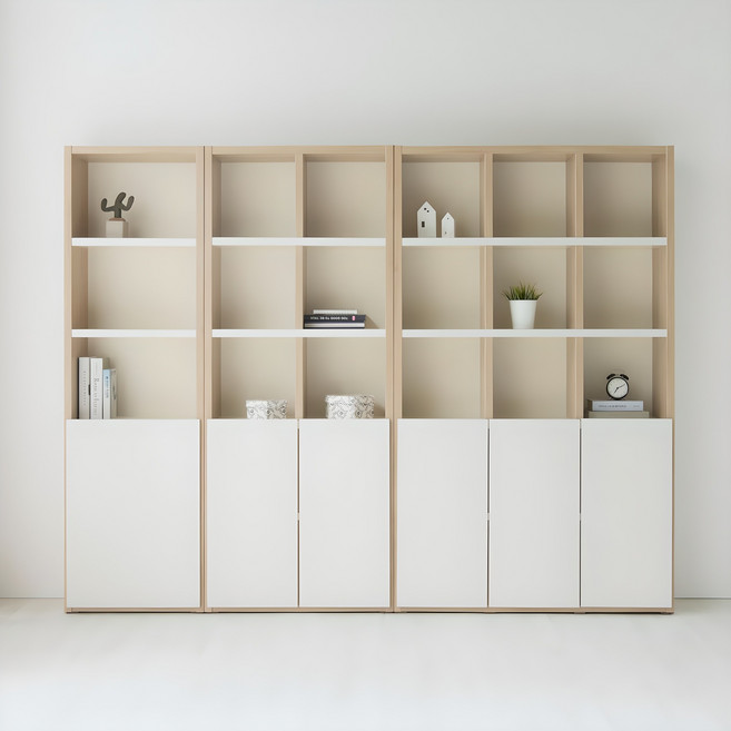두리앳가구 수납형 책장 5단 도어책장 600 810 1200 전면책상, 네츄럴크림