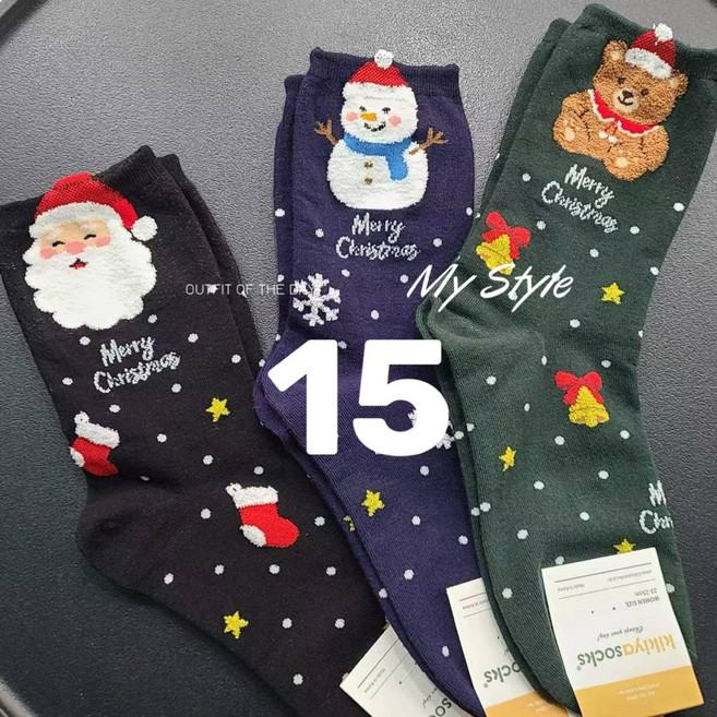 kiliyasocks 聖誕襪 節慶圖案中筒襪, 1個, 15 刺繡雪人襪