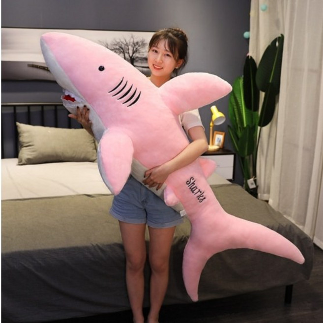 대형상어인형 잘때안고자는 대왕 큰인형 샤크 애착 봉제 모찌 등받이 동물 인형 상어 가족, 핑크색, 1.3m