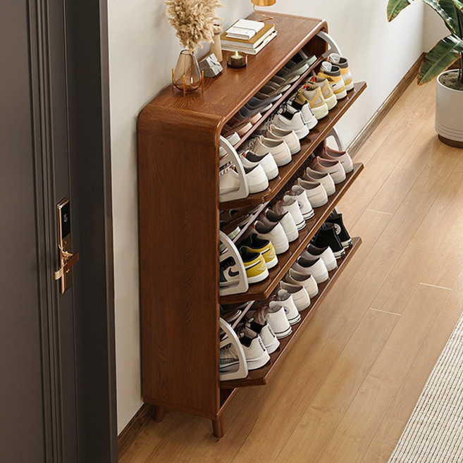 SeekFun 고급 신발장 캐비넷 플랩형 현관 신발 정리대 슬림 폴딩 수납장 800mm 1000mm, 6단, 우드