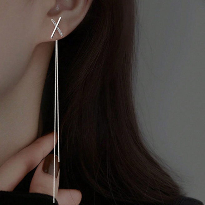 실버 드롭 여성 패션 심플 귀걸이