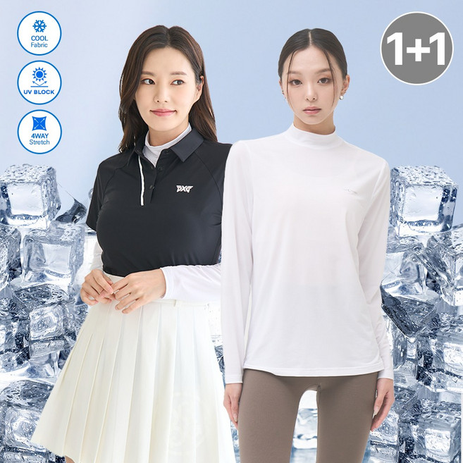 [1+1] 썬마스킨 프리미엄 자외선차단 UV 쿨링 스포츠 골프 여성 반폴라 이너웨어 티셔츠