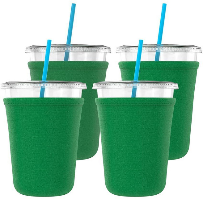 TahoeBay Iced Coffee Cold Cup Sleeve (4-Pack) Reusable Blank Neoprene Insulator Drink Sleeves 16oz, Kelly Green