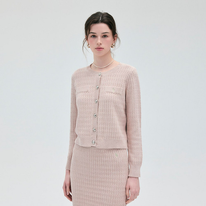 라파클럽 여성 버튼 라운드넥 긴팔 니트 자켓 가디건 자수 로고