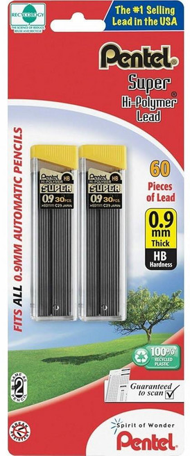 Pentel 슈퍼 하이 폴리머 샤프심 리필0.9mm) 두께 HB 60개(C29BPHB2) 그레이