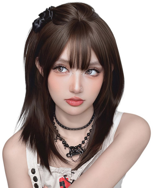 가발위드 여성 가발 중단발 미디움 레이어드 스트레이트 통가발 마호가니, 1개, 허쉬브라운