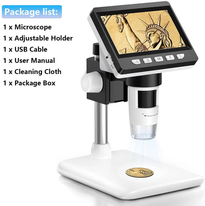 4.3 인치 디지털 현미경 1080P 50-1000x 2000mAh 납땜 전자 수리 PCB 노트북용, 01 4.3 inch White, 1개, 01 1000x