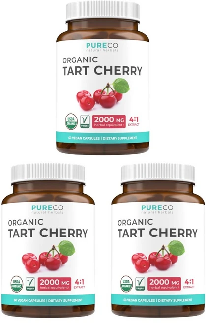 유기농 타트체리 2000mg 캡슐 PURE CO Organic Tart Cherry Capsules, 3개, 60정 - 쿠팡