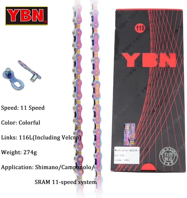 YBN 전류 12v Mtb 체인 8v 10v 9v 11v 현재 자전거 8 9 속도 산악 도로 사이클링, 08 11S Colorful 116L