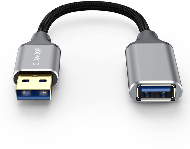 CLAVOOP 짧은 USB 확장 케이블 6인치 익스텐더 편조 암수 3.0 플래시 드라이브 프린터 카메라 마우스 키보드 헤드셋 전화와 호환 가능, 0.5FT_1 Pack, 1개