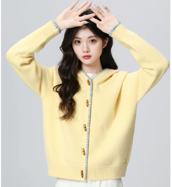 투니스 여성 심플 긴소매 후드 가디건