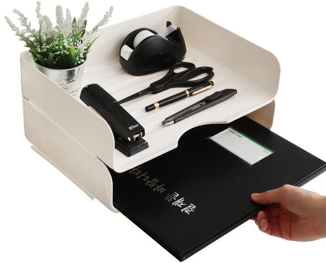 데일리오 A4 서류 보관함 책상정리 트레이, 2단, 아이보리