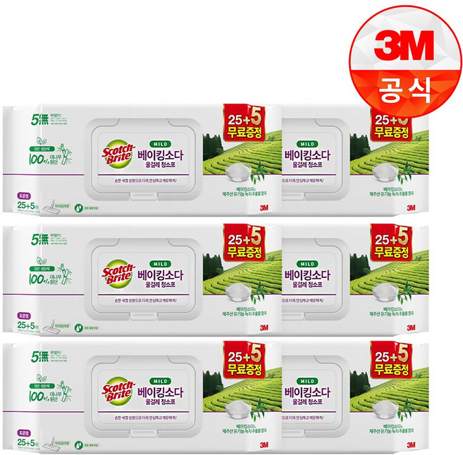 3M 대형 베이킹소다 물걸레 청소포 30매, 6개