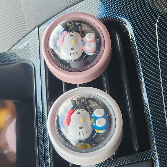 산리오 차량용 송풍구 석고 LED 방향제 마이멜로디 헬로키티 쿠로미, 헬로키티 - 화이트, 1개, Ocean/Cologne