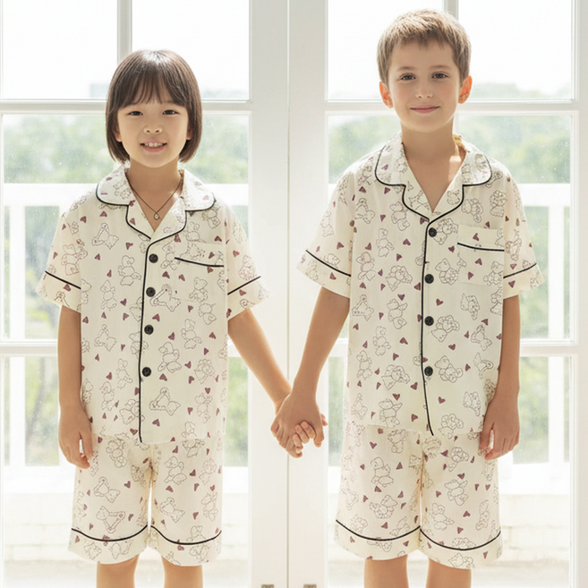 캐리루시 아동 주니어 크링클 카라 반팔 잠옷 상하세트