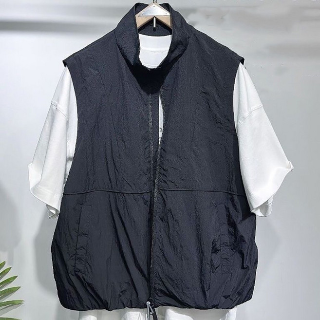 IWMAFT 여성용 여름용 하이넥 베스트 루즈핏 지퍼 포켓 경량 자외선 차단 캐주얼 민소매 조끼 OP1098