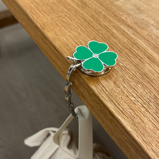 InLoop 행운 책상 휴대용 가방걸이, 1개, 네잎클로버