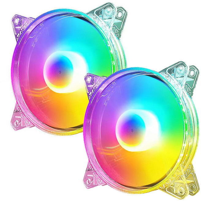 JK 쿨러 120mm LED RGB 컴퓨터 쿨링팬 케이스 본체 냉각 방열, 2개