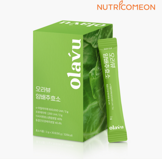 오라뷰 양배추 효소 유기농 곡물 소화 효소 건강한 다이어트 소화불량 과식 속쓰림 가스 폭식 기름진 음식 맵고 짠음식에 유용한, 90g, 6개