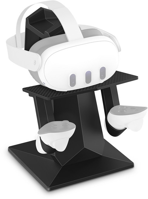 메타 퀘스트 3/3S/프로/오큘러스 퀘스트 2와 호환되는 VR 데스크탑 디스플레이 스탠드 보관대 ABS 소재 VR 안경 컨트롤러 그립 VR 액세서리 보관 디스플레이 스탠드, 1개, Q3/S-YTSNZJ-B