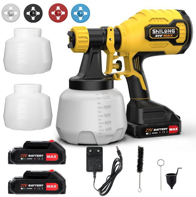 SHILONG 독일기술 무선 전기 페인트스프레이건 자동 뿌리고 전기 페인트 스프레이건 고압 분무기 분사기 분사건 방수 공사, 1세트