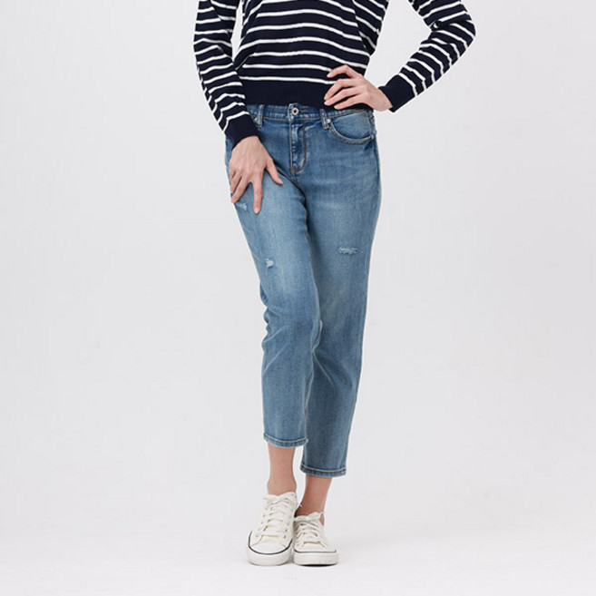 [잠뱅이] 여성 밴드 오픈브러쉬 워싱 데님 팬츠 미디엄블루