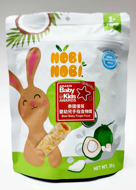 Nobi Nobi 脆脆椰香捲，寶寶餅乾，無麩質，泰國椰奶製成，迷你尺寸，獨立包裝，12個月以上適用, 15g, 1個, Coconut