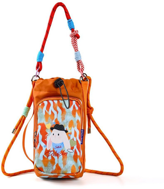 多巴胺防水輕便水杯包 旅行斜挎手機包, 1個, HT-297橘色兔兔【配雙肩帶】