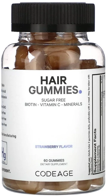 코드에이지 헤어 구미젤리 무설탕 스트로베리 구미젤리 60개, 1개, 60정 - 쿠팡