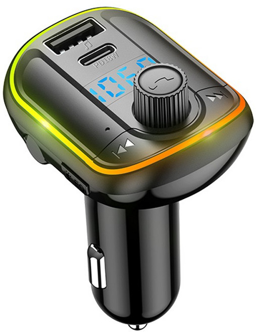藍牙MP3播放器 18W快充 Type-C車充 隨身碟播放, 七彩燈車用藍芽5.0車充, 黑色, T829