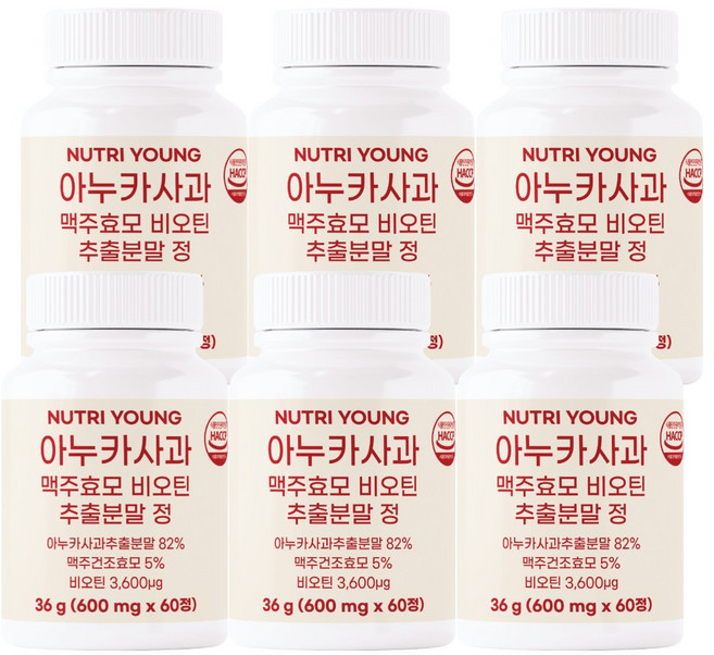 뉴트리영 아누카사과 맥주효모 비오틴 추출분말 정, 60정, 6개