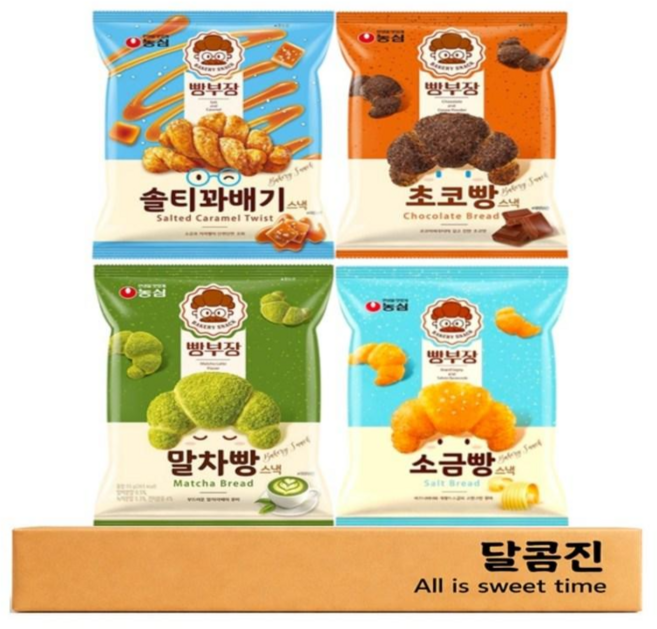 [달콤진] 농심 빵부장 솔티꽈배기+초코빵+말차빵+소금빵 1개씩, 1세트, 220g