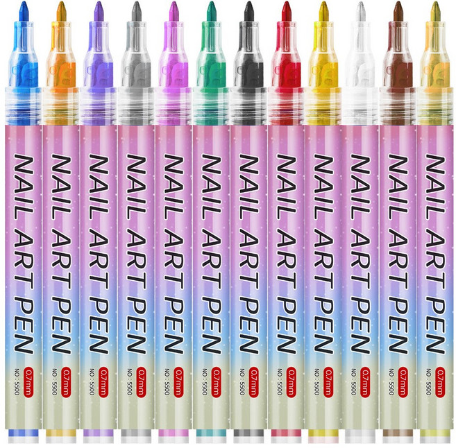 미니플 아티스트 네일 아트 브러시 마카펜, 1세트, 12색