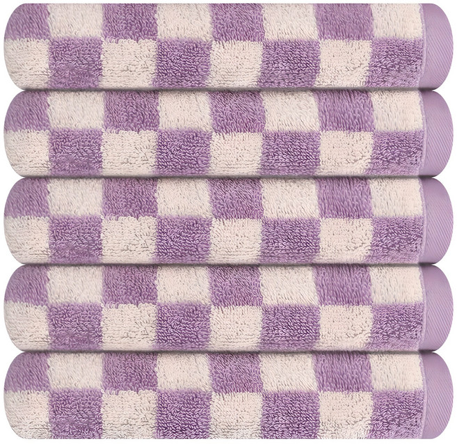 송월타월 데일리 체크 세면타월 180g 코마사, 퍼플, 5개