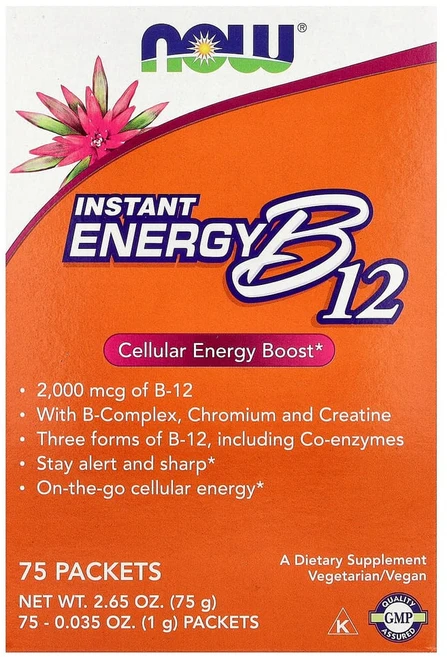나우푸드 인스턴트 에너지 B12 2000mcg 75팩 개당 1g(0.035oz), 1개, 75정 - 쿠팡