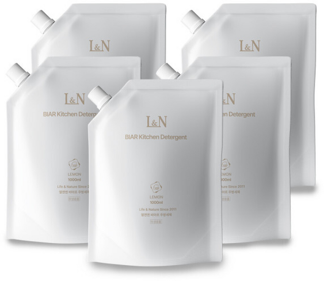 엘앤엔 비아르 주방세제 리필 총 대용량, 5개, 1L