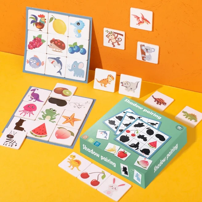 쿠쿠스토어 몬테소리 유아교육 나무 퍼즐 그림자 찾기 맞추기 장난감 보드 모양 일치, 01 shadow pairing