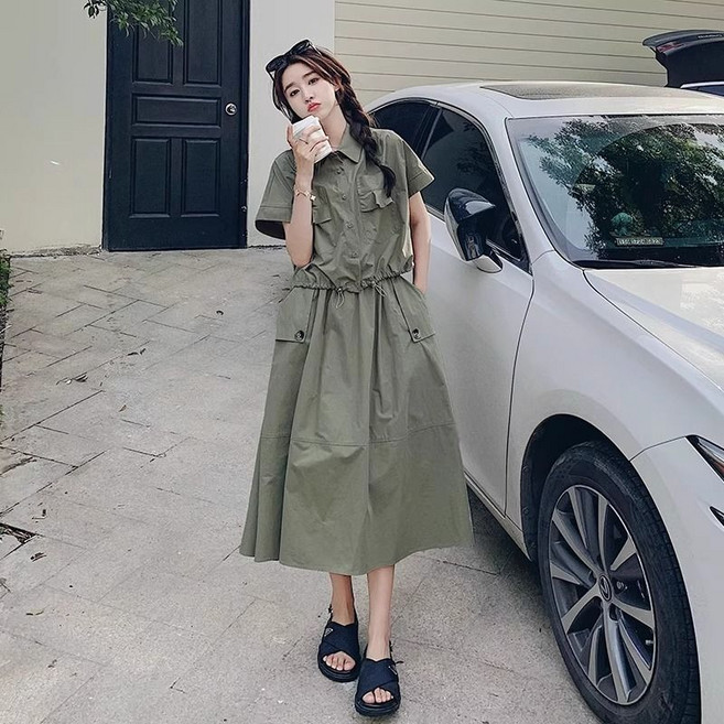 빅사이즈 여성 패션 아노락 반팔 셔츠 미디 롱 스커트 상하의 세트