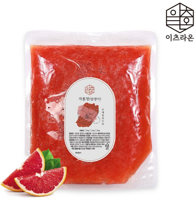 이츠라온 자몽청 알갱이 2kg 수제과일청 카페용 대용량, 2개, 1개입