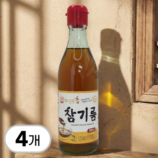 [맛꾼] 저온 압착 고소한 통참깨100% 참기름, 4개, 350ml