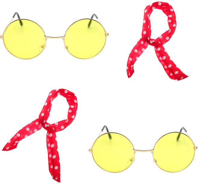 파티공구 칼라 원형 안경 2p + 멀티 패션 스카프 2p 세트, 옐로우(안경), 레드(스카프), 1세트
