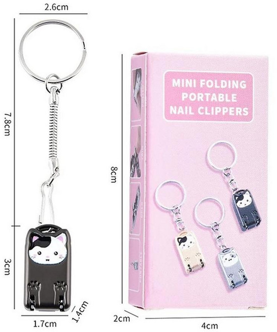 손톱 깎기 금속 접이식 미니 새끼 고양이 트림 키 체인, 1개, 2. Black Box
