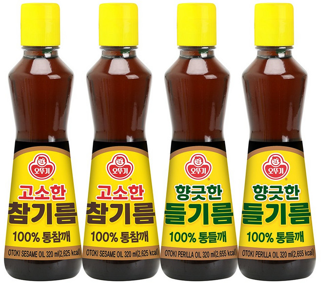 오뚜기 고소한 참기름 320ml 2개+향긋한들기름 320ml 2개, 1세트, 1.28L