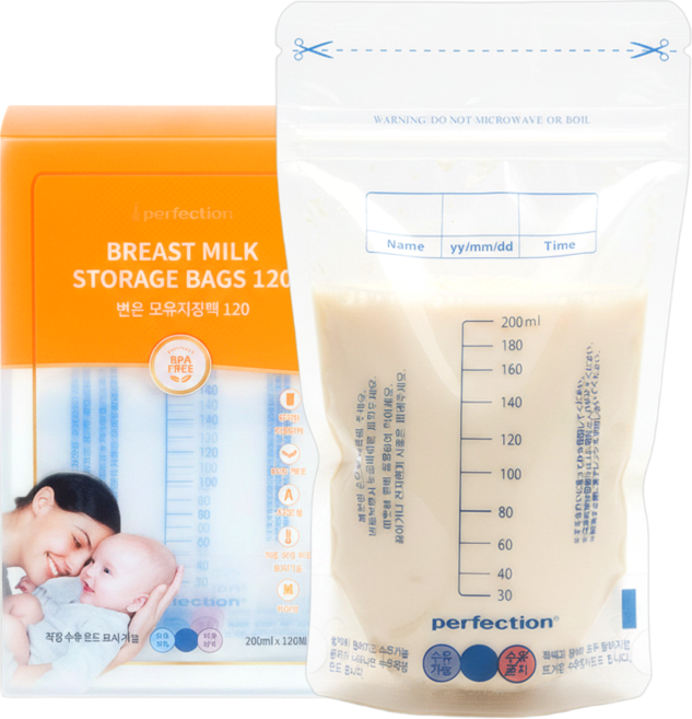 퍼펙션 국내 제조 변온 모유저장팩 200ml, 120매, 1개