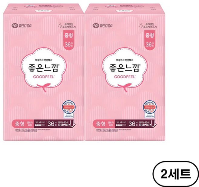 좋은느낌 오리지널 울트라슬림 생리대 날개형, 중형, 36개입, 4개